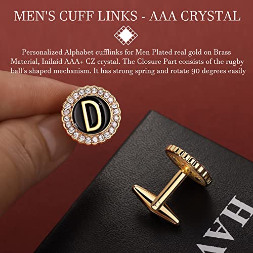 HAWSON Tie Clips, Cufflinks, Tie Tack & Lapel Pins for Men - Suitable for Neckties and French Cuff or Dress Shirt Suits - Jewelry Box Packed, Initials Designed - style: D-4pcs Sets