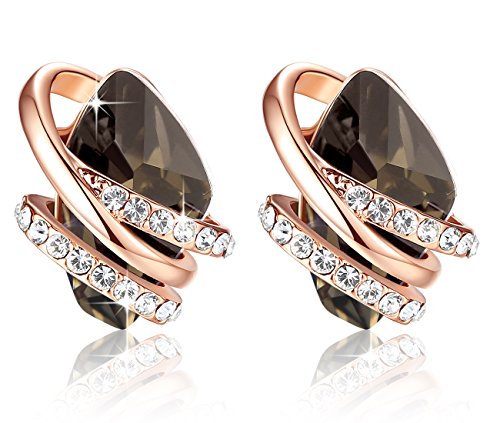 Gifts for Women, Wish Stone Stud Earrings with Birthstone Crystals, 18K Rose Gold Plated or Silver-tone - color: 112-Silver Black Crystal-Rose Gold Plated