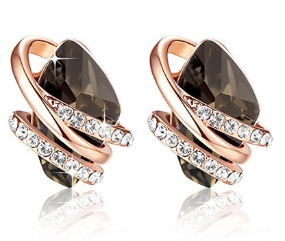 Gifts for Women, Wish Stone Stud Earrings with Birthstone Crystals, 18K Rose Gold Plated or Silver-tone - color: 112-Silver Black Crystal-Rose Gold Plated