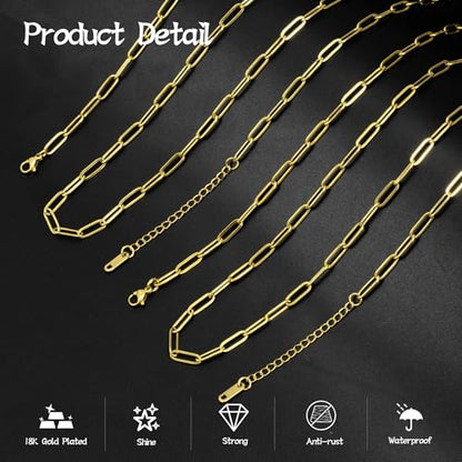 20 Pack 18Inch 18K Gold Plated Paperclip Charm Necklace Chains for Jewelry Making Adjustable 4mmx12mm Stainless Steel Necklace Chain with 2 Inch Extension Chain for Women - color: Necklace 20 Pcs Gold Necklace