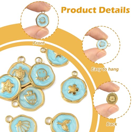 8-64Pcs Silver Goldern Color Heart Pendants Charms 10 Styles Heart Stainless Steel Metal Charms for Jewelry Making Crafting Necklaces Bracelets Earrings Keychains Birthday Gift - color: Flat ROund Sea Animal-8 pcs