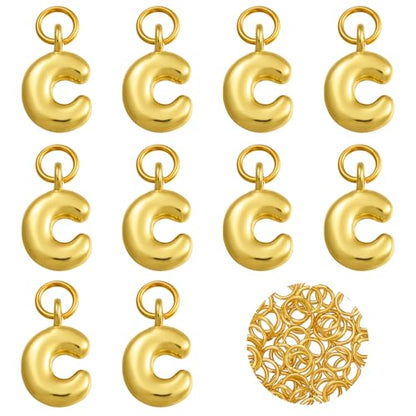 A-Z Bubble Letter Charms 18K Gold Filled Charms for Jewelry Making Gold Initial Alphabet Charms Pendants for Women Men Necklace Choker Bracelet Making - color: Letter C