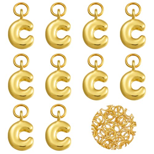 A-Z Bubble Letter Charms 18K Gold Filled Charms for Jewelry Making Gold Initial Alphabet Charms Pendants for Women Men Necklace Choker Bracelet Making - color: Letter C