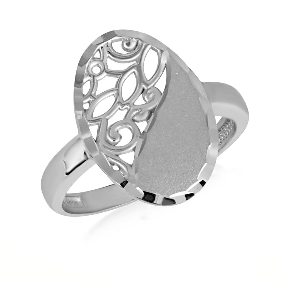 Claddagh Gold 925 Sterling Silver 2.3mm Sparkle Cut Floral Oval Filigree Statement Ring for Women Girls, Available in Sizes 4-12