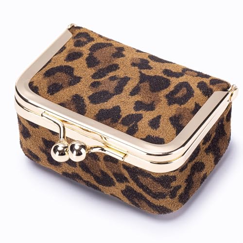 Genuine Leather mini Jewelry box, Portable Travel Jewelry case - Vintage mini Organizer with Kiss Lock for Rings, Earrings, Necklace, Bracelet | Gift for Women (Brown Leopard Print L) - color: Brown Leopard Print L