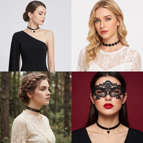 10Pcs Black Choker Necklaces Black Velvet Choker Set for Women | Adjustable Layered Velvet Chokers, Lace Chokers, Necklace Accessories