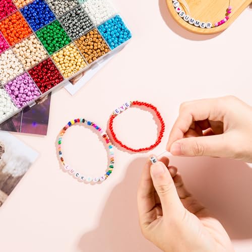 Goldwise Friendship Bracelet Kit 3 Boxes-8706 Pcs 48 Colors Bracelet Making Kits with Glass Seed, 5 Styles Letter and Number Beads with Charms, Gift Party - color: 48 Colors - 3 Boxes