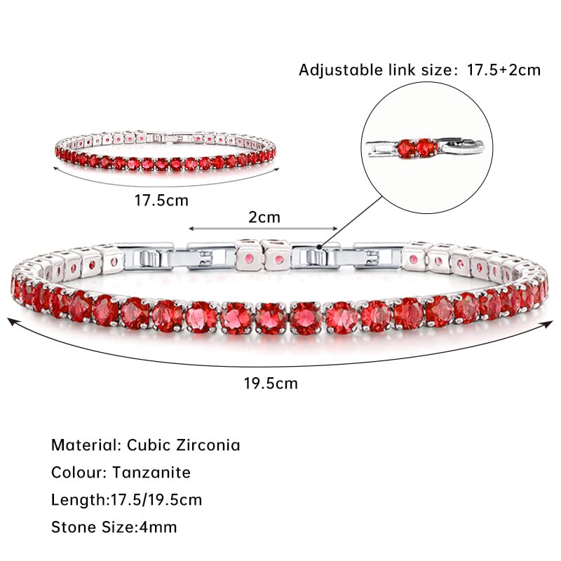 HEEYA Birthstone Silver/Gold Plated Tennis Bracelets, Adjustable 4mm CZ Tennis Bracelets for Women, Fashion Jewelry Wedding Gift Size 6.8 inch+1 inch Extender - color: 01 January Garnet