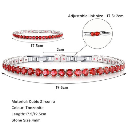 HEEYA Birthstone Silver/Gold Plated Tennis Bracelets, Adjustable 4mm CZ Tennis Bracelets for Women, Fashion Jewelry Wedding Gift Size 6.8 inch+1 inch Extender - color: 01 January Garnet