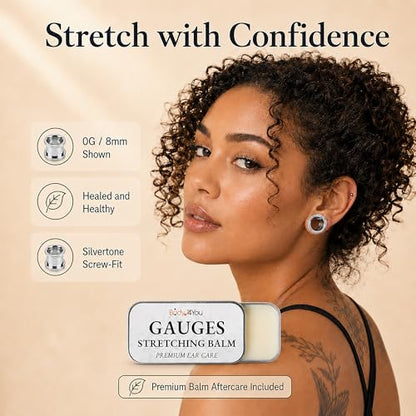 BodyJ4You 37PC Ear Gauge Stretching Kit 14G-00G - Aftercare Balm Tapers | Gauges for Ears Dead Stretching Lobe - Surgical Stainless Steel Single Flare Plugs - Flesh Tunnels O-Rings Expander Men Women - color: Silvertone, Screw Fit