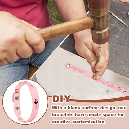 MECCANIXITY 5 Pcs Plain Leather Bracelets Double-Braided Leather Snap Bracelets Adjustable Blank Wrist Cuffs DIY Craft Wristbands for Men Women Jewelry Making, Mixed Colors
