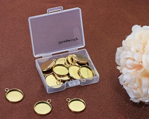 Shapenty Gold Stainless Steel Round Bezel Blanks Pendant Trays for Earrings Bracelet Necklace Keychain DIY Craft Resin Glass Cabochon Jewelry Making Projects Christmas Gift Hanging Charms, 20PCS - size: 16mm