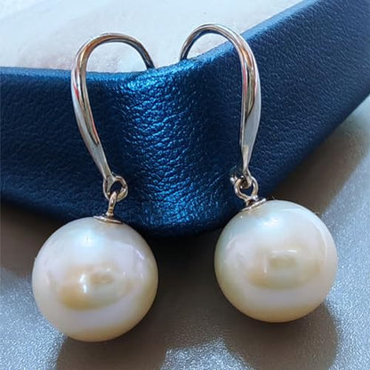 Sterling Silver Big Pearl Earrings for Women Freshwater Cultured Pearls Dangle Drop Earring Jewelry for Women Large Round White Pearl Studs Earrings - color: Style B-10mm