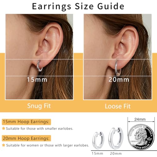 14K Gold Plated Hoop Earrings for Women with 925 Sterling Silver Post, Lightweight Small Hoop Earrings 15mm/20mm Huggie Hoop Earrings - color: 925 Sterling Silver, size: 20MM