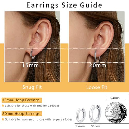 14K Gold Plated Hoop Earrings for Women with 925 Sterling Silver Post, Lightweight Small Hoop Earrings 15mm/20mm Huggie Hoop Earrings - color: 925 Sterling Silver, size: 20MM