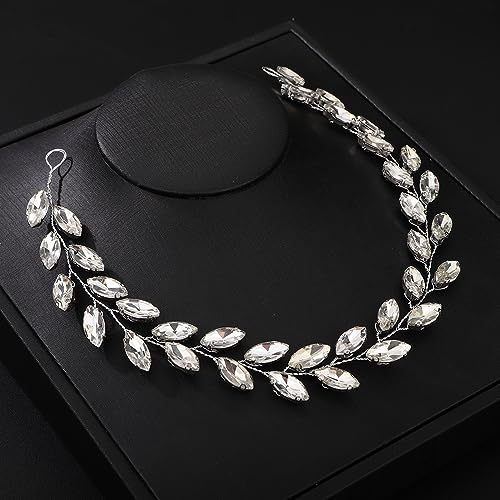 Teyglen Bride Wedding Crystal Hair Vine Silver Full Crystal Headband Bridal Hair Accessories Wedding Headpiece Handmade Rhinestone Hair Piece Headband for Women (Silver) - color: Silver