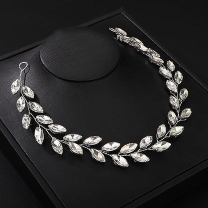 Teyglen Bride Wedding Crystal Hair Vine Silver Full Crystal Headband Bridal Hair Accessories Wedding Headpiece Handmade Rhinestone Hair Piece Headband for Women (Silver) - color: Silver