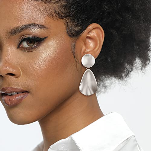 FANZE 2-3 Pairs Clip on Earrings Drop Earrings Set,Big Matte Gold Earrings Statement Earrings Jewelry Gift for Women - color: Set-2