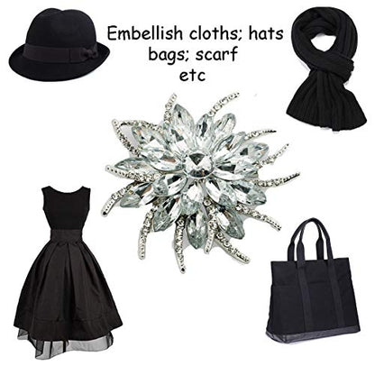 seven wolves Women's Austrian Crystal Brooch Wedding Flower Leaf Bouquet Brooch - color: 2-Black White