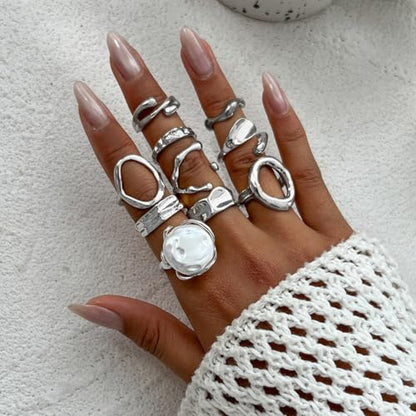 Chunky Gold Rings for Women Gold Baroque Pearl Rings Open Adjustable Pearl Ring Stacking Knuckles Rings Set Boho Prom Costume Fashion Jewelry for Women 2026 - style: Style8