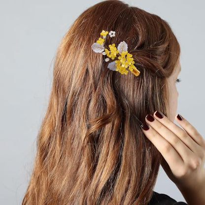 Wedding Hair Clips, Crystal Hair Pins Pearl Rhinestone Hair Barrettes, Bridal Flower Hair Pieces Pearl Headpieces Hair Accessories for Women Girls (Yellow) - color: Yellow