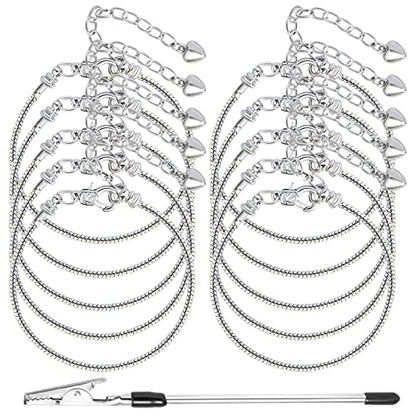 10PCS Snake Chain Charm Bracelet with Bracelet Helper Adjustable Snake Bracelet Chains with Lobster Clasp Extender Chain for Women DIY Jewelry Making Supplies - color: 10Pcs Sliver Bracelet with Bracelet Helper