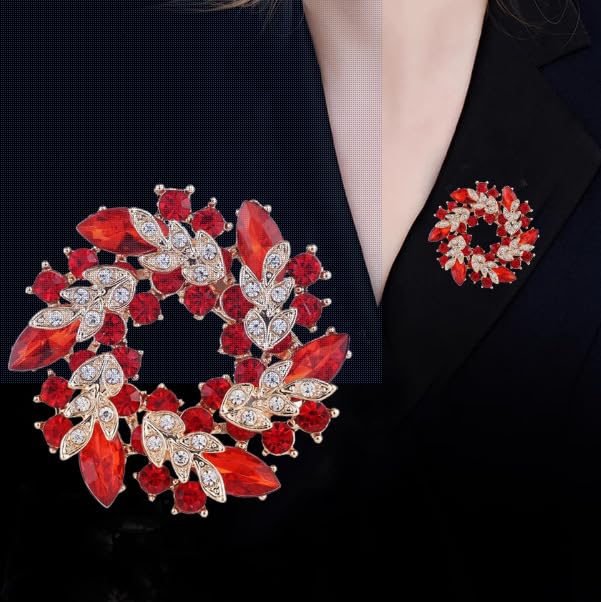 Sparkling Rhinestone Crystal Flower Brooch Pin for Women Large Floral Lapel Pin Wedding Bridal Brooch Bouquet Jewelry - color: Red