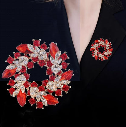 Sparkling Rhinestone Crystal Flower Brooch Pin for Women Large Floral Lapel Pin Wedding Bridal Brooch Bouquet Jewelry - color: Red