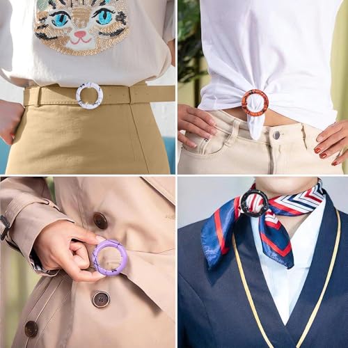 12PCS Silk Scarf Ring Clip T-shirt Tie Clips for Women Fashion Resin Ring Scarves Clasp Waist Buckle for Shirts Clothing Clothing Wrap Holder with 1 Exquisite Box (Inner 30mm/1.18in, Color 12)