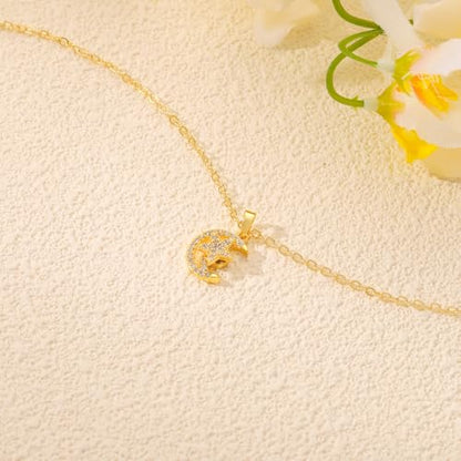 Starain Sunflower Necklaces for Women 14K Gold Plated Rotate Sunflower Pendant Necklace Cute Fun Necklaces 18 inch - color: C-Gold-Moon