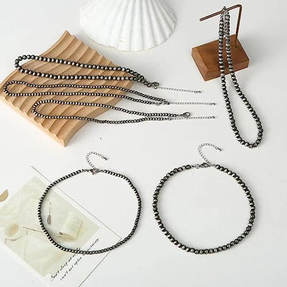 Western Jewelry Navajo Pearl Necklace for Women Handmade Long Boho Turquoise Pearls Layered Necklaces for Cowgirls - color: 2 Pearl Necklaces and 1 Paperclip Necklace