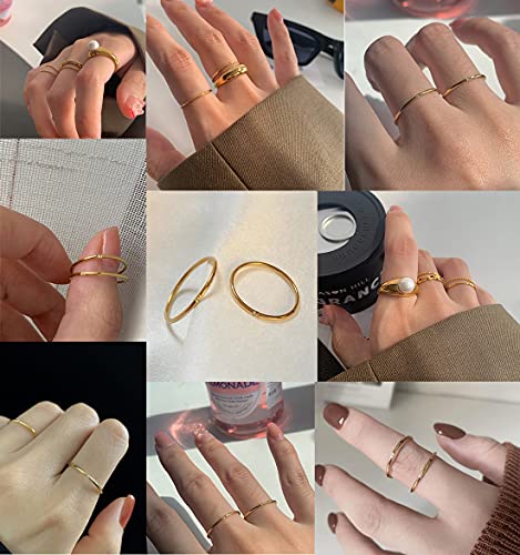 Women's Stainless Steel 1MM Thin Plain Midi Stacking Ring Band Comfort Fit, Size 3 to 10 - color: Dome - Rose G (with 2 cz)