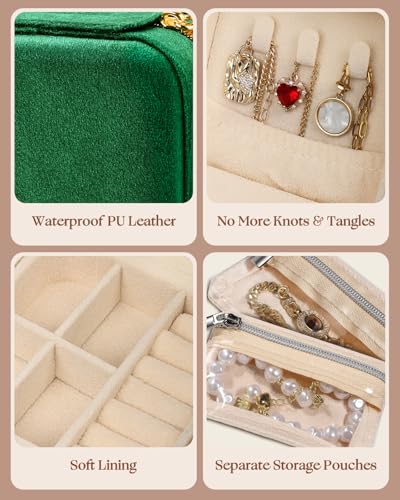 Bistup Travel Jewelry Case - Small Jewelry Organizers and Storage Box for Women Girls Teens Cute Traveling Jewelry Holder with Mirror Little Tiny Compact Modern Unique Aesthetic Pretty, Geen - style: All Green