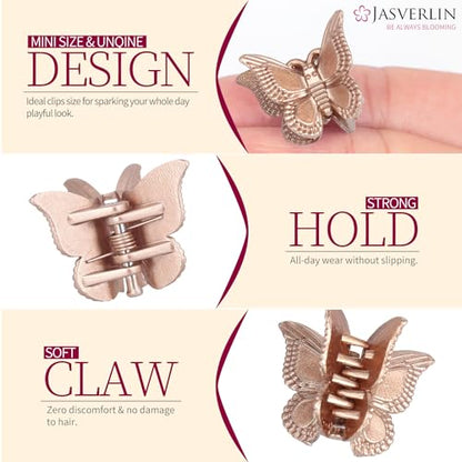 JASVERLIN Mini Butterfly Hair Clips for Girls Women - Y2K Small Tiny Cute Hair Accessories Non-Slip Claws Clip - 90S Silver Gold Brown Color 50 pcs (Metallic Harmony) - color: Metallic Harmony