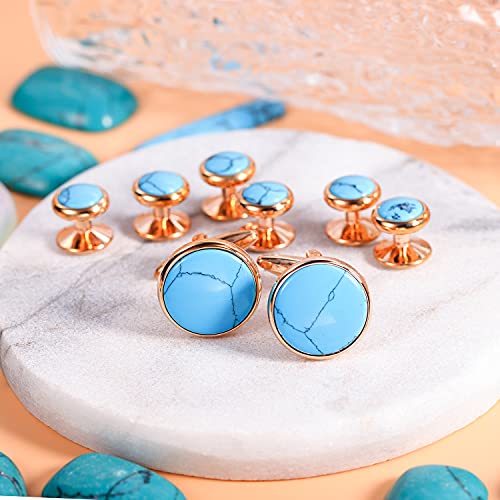 HAWSON Cufflinks and Tuxedo Studs Set for Men with Gift Box, Mother-of-Pearl Cuff links for French Cuff Shirt and Dress Shirt, Suitable for Wedding, Birthday, Party - style: Turkey Stone