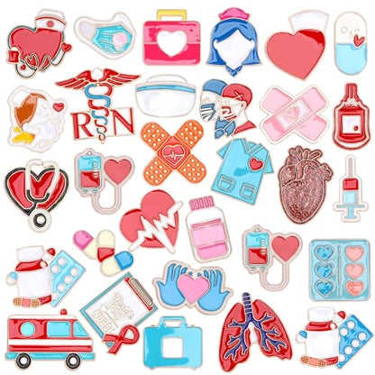 SANNIX 60Pcs Nurse Pins, Medical Enamel Lapel Pins Cartoon Heart Stethoscope Pill Ambulance Brooch Pin Nurse Doctor Backpacks Pin Badge Nurse Day Gifts for Clothes Bags Hats Accessories, 30 Styles - style: Nurse Pins