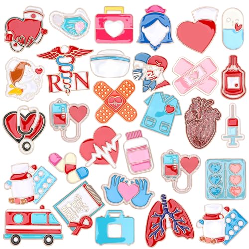 SANNIX 60Pcs Nurse Pins, Medical Enamel Lapel Pins Cartoon Heart Stethoscope Pill Ambulance Brooch Pin Nurse Doctor Backpacks Pin Badge Nurse Day Gifts for Clothes Bags Hats Accessories, 30 Styles - style: Nurse Pins