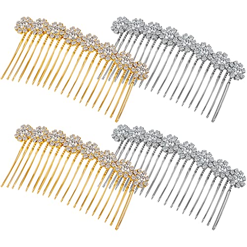 Geosar 4 Pieces Alloy Rhinestone Side Hair Combs Crystal Flower Clips Wedding Comb Bridal Jewelry Clips Combs French Hair Accessories for Women(Silver,Gold) - color: Silver,Gold