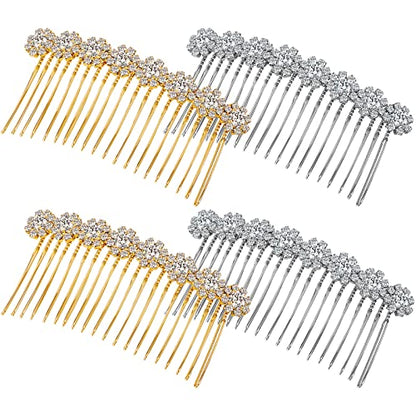 Geosar 4 Pieces Alloy Rhinestone Side Hair Combs Crystal Flower Clips Wedding Comb Bridal Jewelry Clips Combs French Hair Accessories for Women(Silver,Gold) - color: Silver,Gold