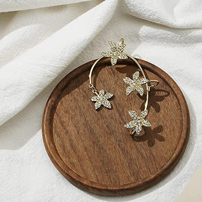 BETHYNAS Glitter Rhinestone Butterfly Flower Ear Cuff Sparkly Non-Pierced Crystal Tassel Fake Earrings Climber Lady Ear Wrap Bridal Party Ear Jewelry for Women and Girls - color: Gold Flower
