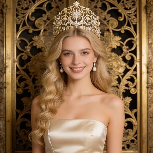 Crystal Crowns for Women, Crystal Bubble TiaraBride Royal Queen Headband Princess Headpieces for Women Bridal Wedding Prom Birthday Party Crowns - color: Golden Star & Moon Crown