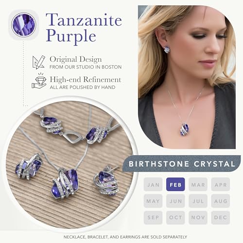 Gifts for Women, Wish Stone Stud Earrings with Birthstone Crystals, 18K Rose Gold Plated or Silver-tone - color: 202-February-Tanzanite Purple-Silvertone