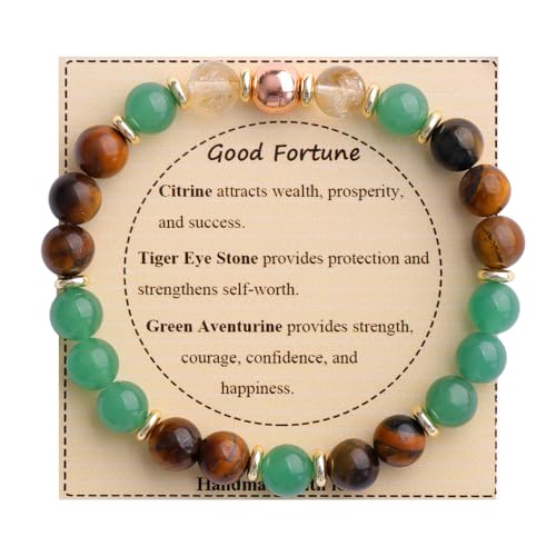 KSQS Healing Stone Bead Bracelet for Women, Natural Gemstones Balance Protection Bracelet, Spiritual Crystal Beads Bracelet Anxiety Relief with Meaning Card - color: Good Fortune