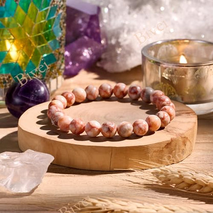 Bivei 8mm Beaded Bracelets for Women Handmade Semi Precious Natural Stone Stretch Elastic Jewelry Yoga Protection Gifts - color: Red Vein Jasper-Ignited Passion, size: Medium 6.8-7.3 inch