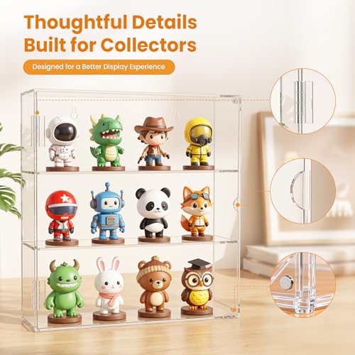 Acrylic Display Case, 3 Tier Clear Dustproof Cabinet Box with Magnetic Door, Wall Mounted or Desktop Organizer for Collectibles, Figures, Crystals, Mini Toys, Jewelry