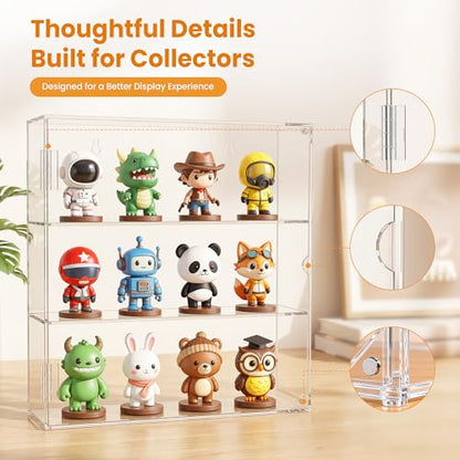 Acrylic Display Case, 3 Tier Clear Dustproof Cabinet Box with Magnetic Door, Wall Mounted or Desktop Organizer for Collectibles, Figures, Crystals, Mini Toys, Jewelry
