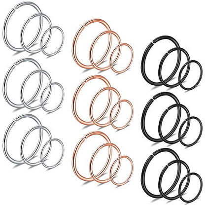 SCERRING 22G Stainless Steel Fake Nose Septum Hoop Rings Lip Helix Cartilage Tragus Ear Ring Piercing 6-10mm - style: 27PCS - Mix Color