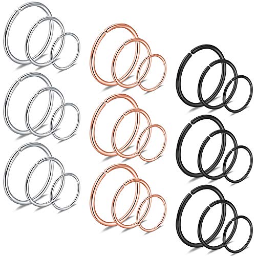 SCERRING 22G Stainless Steel Fake Nose Septum Hoop Rings Lip Helix Cartilage Tragus Ear Ring Piercing 6-10mm - style: 27PCS - Mix Color