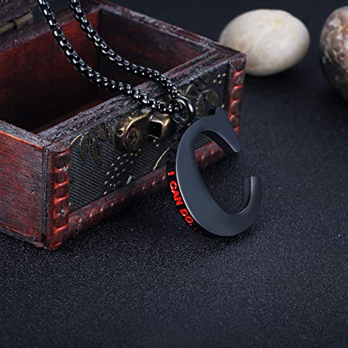 Initial 26 Letter A to Z Pendant Necklace for Teen Women Men 24" Chain | Large Alphabet Letter Personalized Charm Pendant,Engraving Red 'I CAN DO ...' on Back - style: C