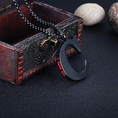 Initial 26 Letter A to Z Pendant Necklace for Teen Women Men 24" Chain | Large Alphabet Letter Personalized Charm Pendant,Engraving Red 'I CAN DO ...' on Back - style: C